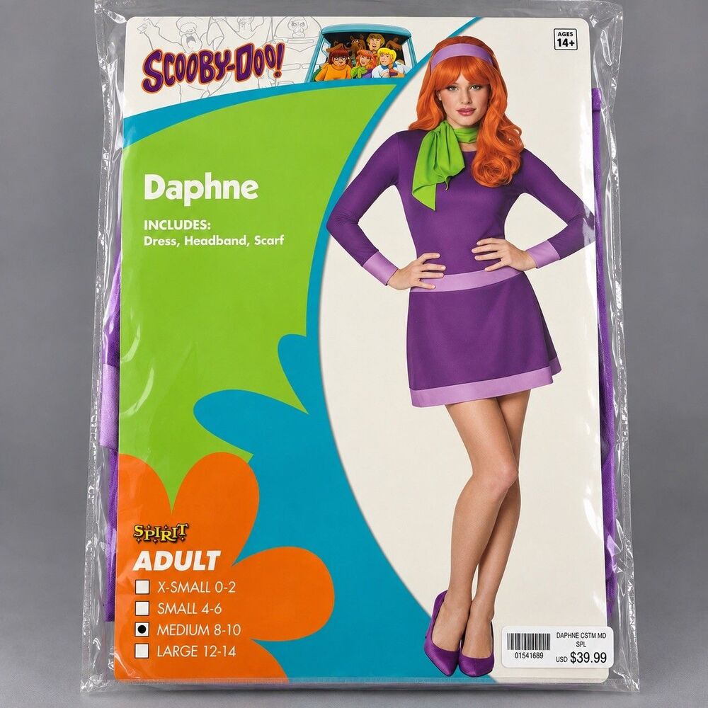 Spirit Halloween Scooby-Doo Daphne Costume Adult Medium 8-10 3pc Set New